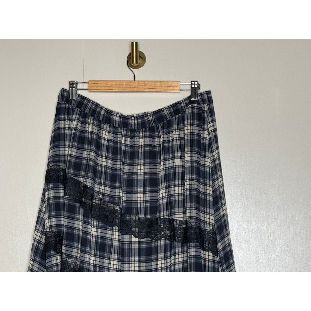 Plaid Lace Asymmetrical Maxi Skirt Y2K Grunge Fairycore Large Wild Fable - Picture 3 of 9